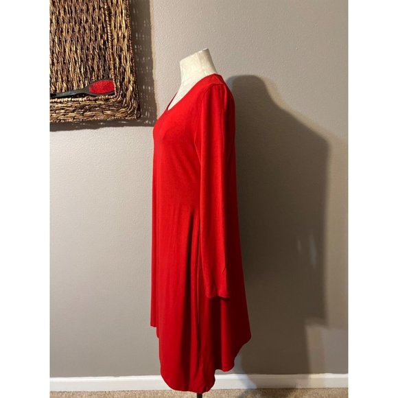 Eileen Fisher Trapeze Dress Red Small Long Sleeve Stretch Washable - Picture 4 of 7
